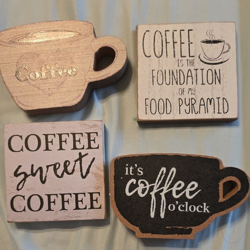 Rustic Coffee-Themed Wooden Coaster Set